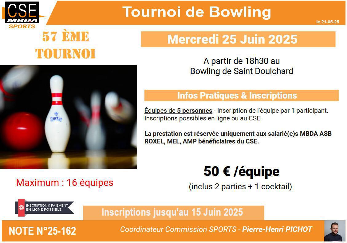 Presta CSE - Sport - Tournoi de Bowling