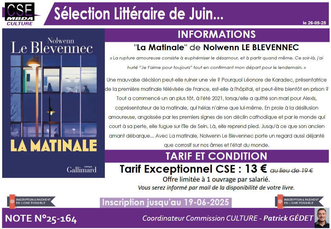 PRESTA CSE - Culture - Sélection Littéraire de Juin