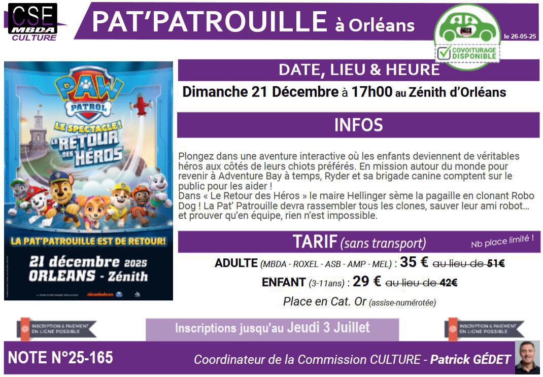 PRESTA CSE - Culture - Spectacle Pat’Patrouille « Le Retour des Héros »