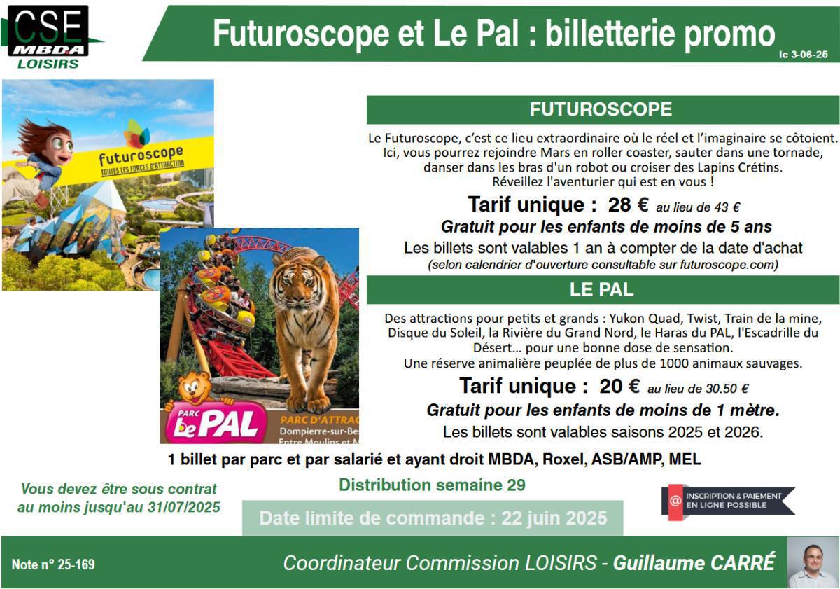 PRESTA CSE - Loisirs - Futuroscope et Le Pal : billetterie promo