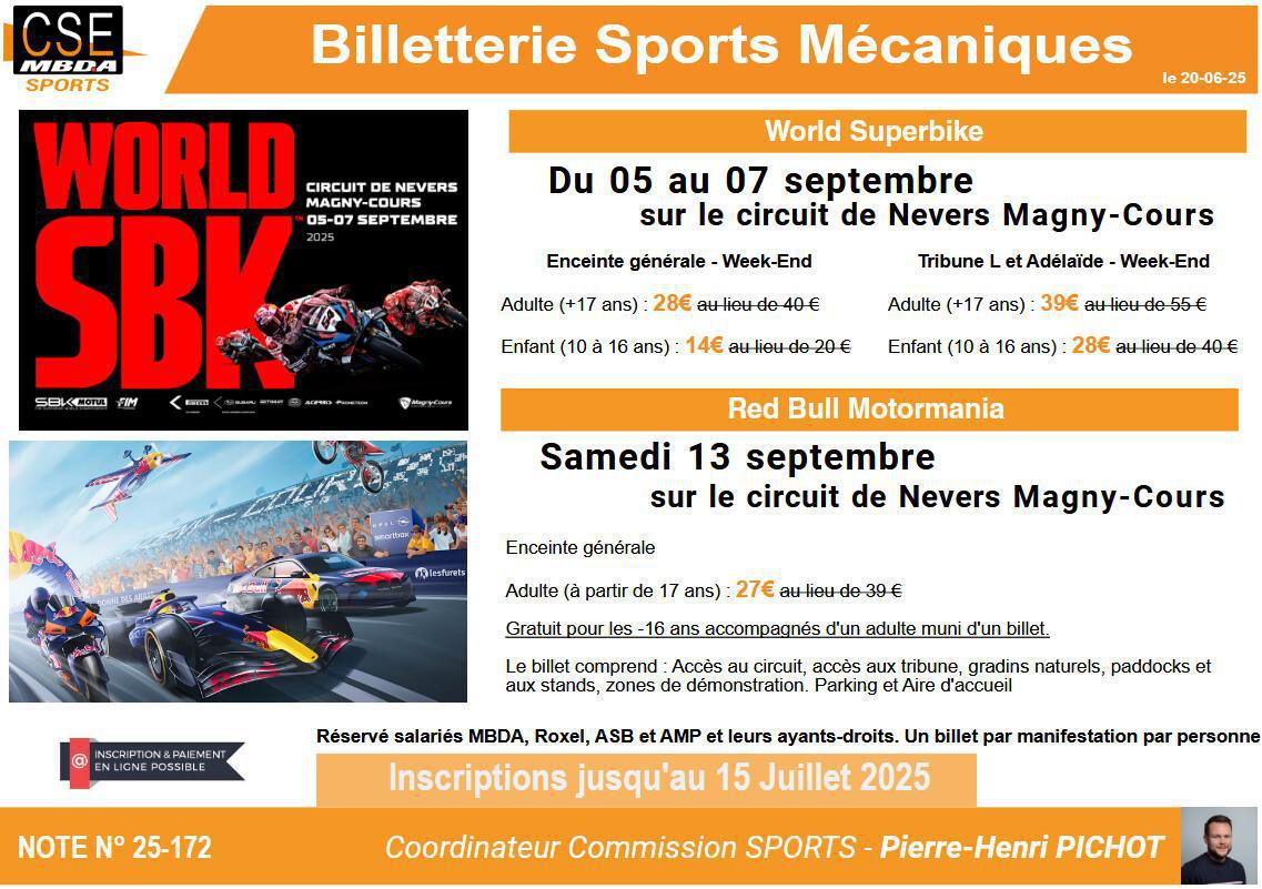 PRESTA CSE - Sport - Billetterie Superbike & Redbull Motormania