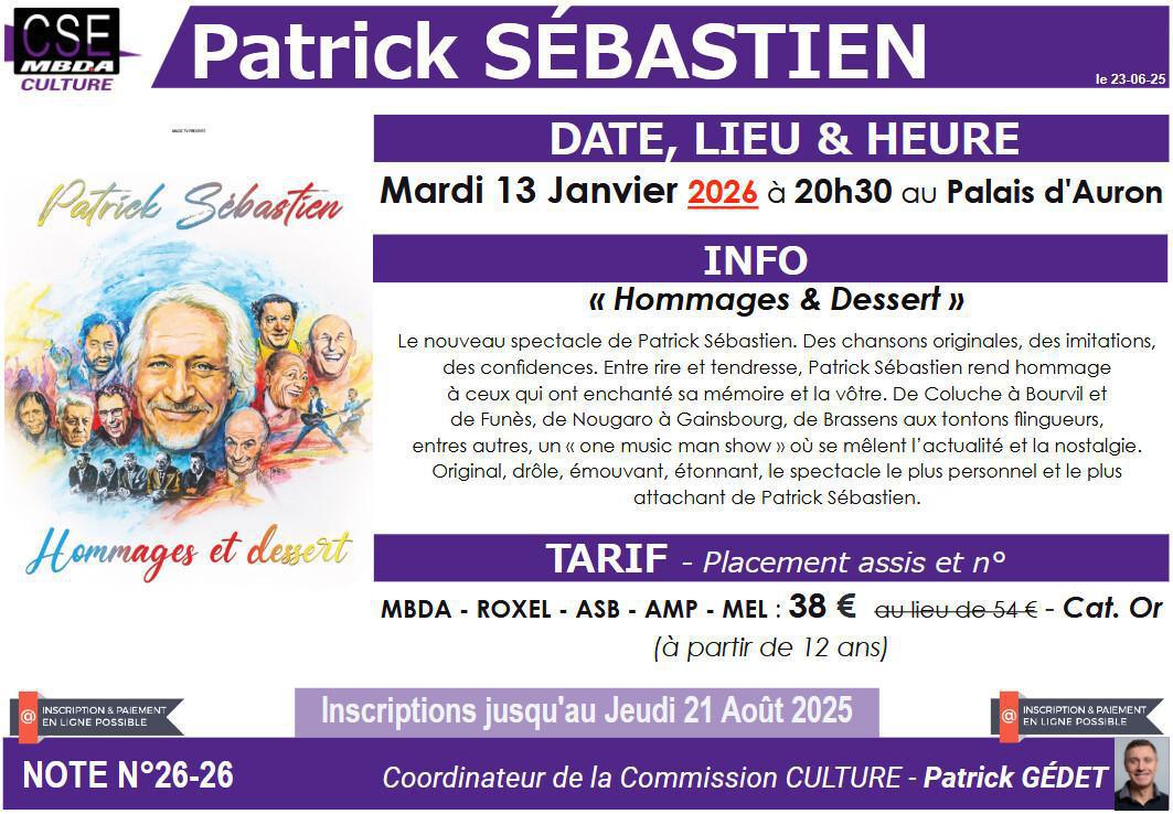 PRESTA CSE - Culture - Patrick Sébastien au Palais d’Auron