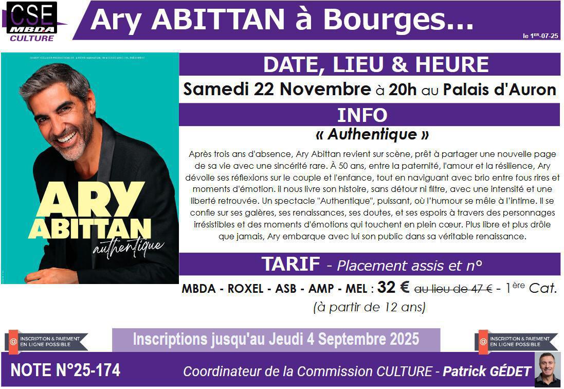 PRESTA CSE - Culture - Palais d’Auron retrouvez notre selection de spectacles