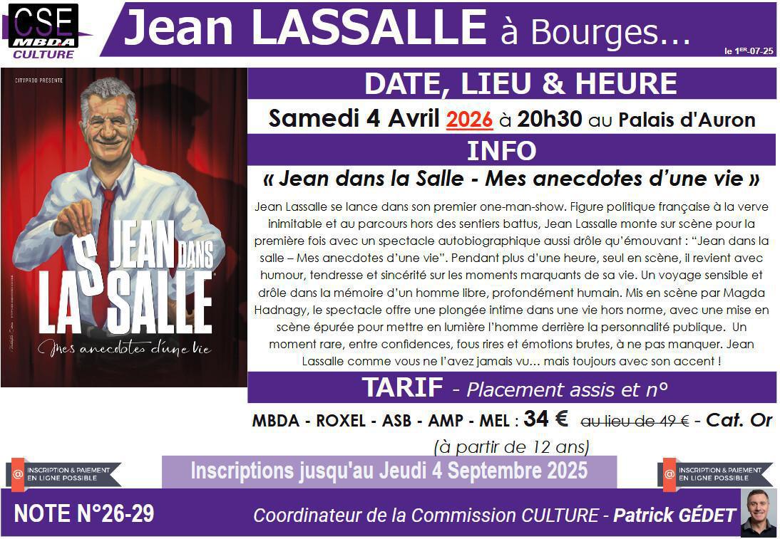 PRESTA CSE - Culture - Palais d’Auron retrouvez notre selection de spectacles