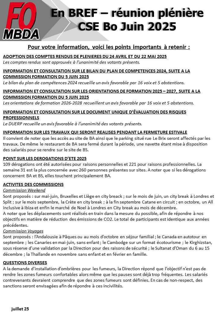 CSE BO - plénière de Juin en bref !