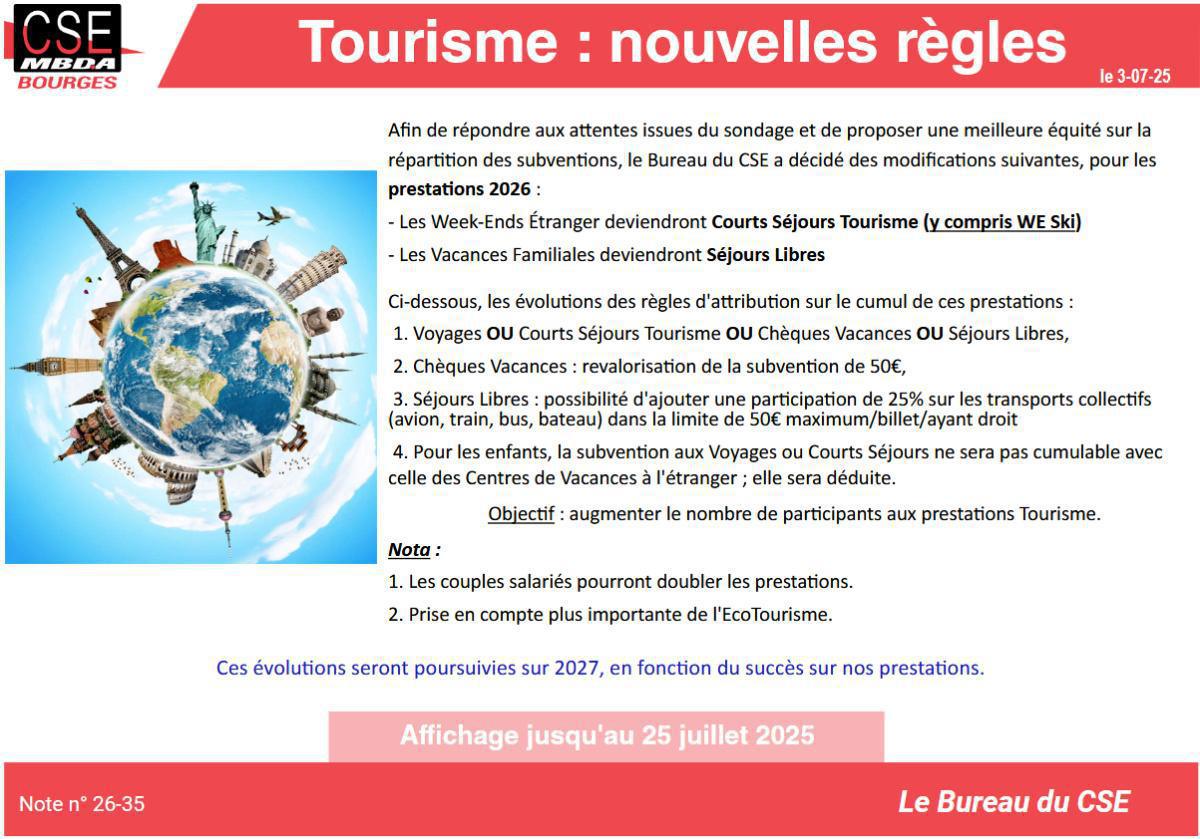 CSE - Tourisme Nouvelles Règles