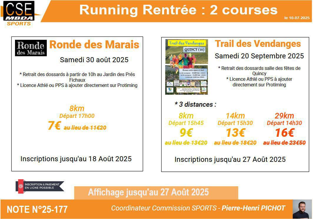 PRESTA CSE - Sport - Running : Ronde des Marais & Trail des Vendanges