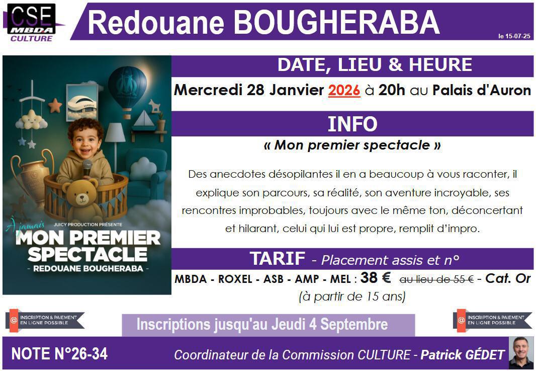 PRESTA CSE - Culture - Redouane Bougheraba au Palais d’Auron