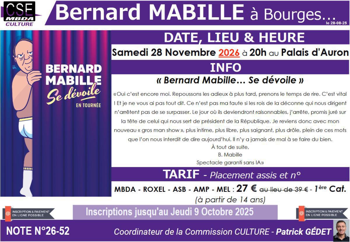 PRESTA CSE - Culture - Bernard Mabille au Palais d’Auron