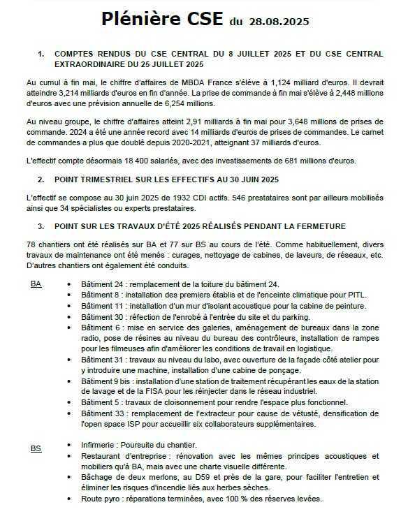 Flash CSE BO - 28 aout 2025