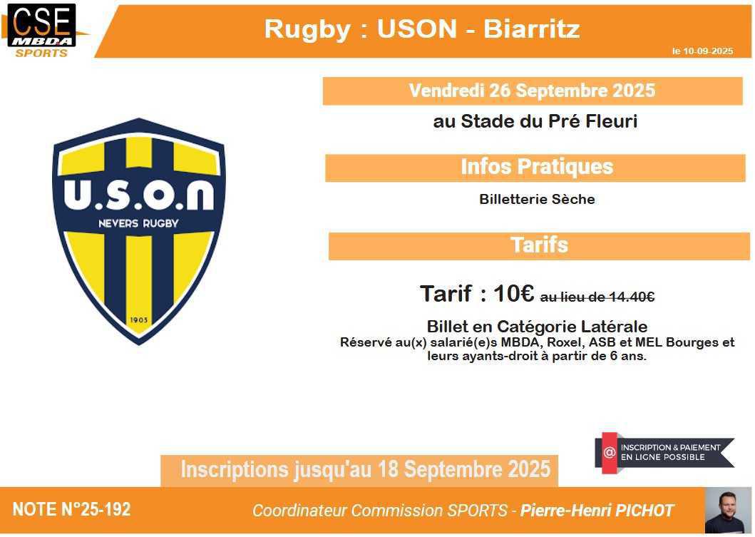 PRESTA CSE - Sport - Nevers – Biarritz