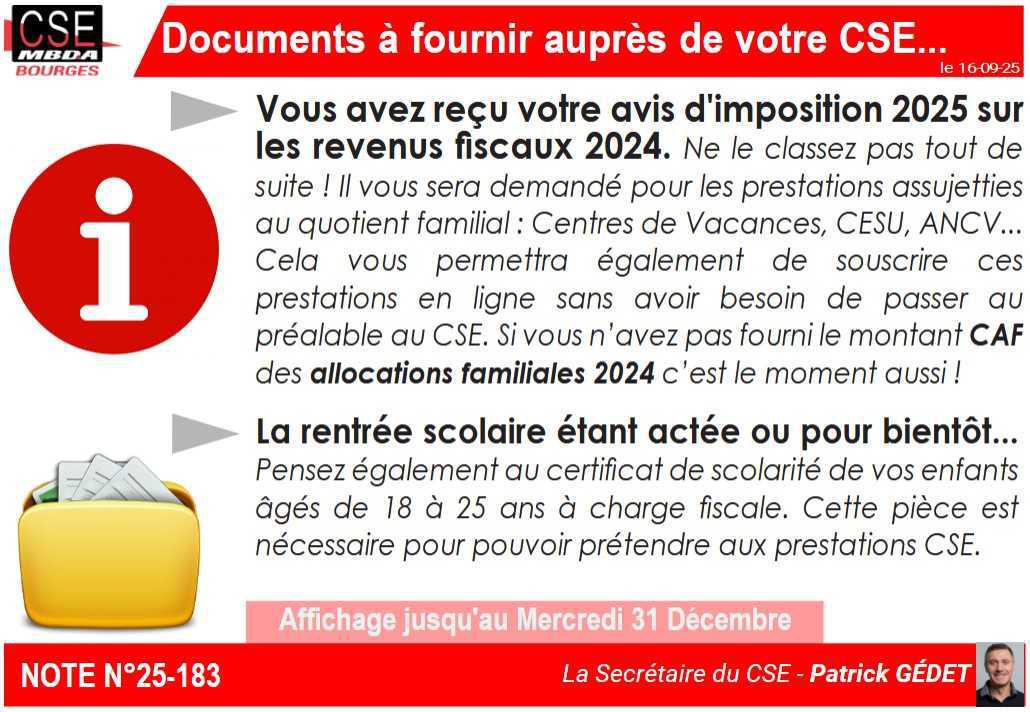Info CSE - Documents à fournir au CSE