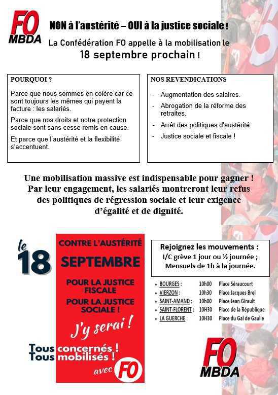 Appel fédéral et confédéral FO pour la mobilisation du 18 septembre ! Appel fédéral et confédéral FO pour la mobilisation du 18 septembre !