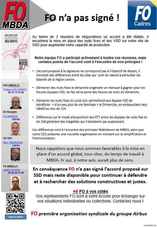 Novembre 2025 : SSD Accord sur les horaires Nuits fixes & VSD