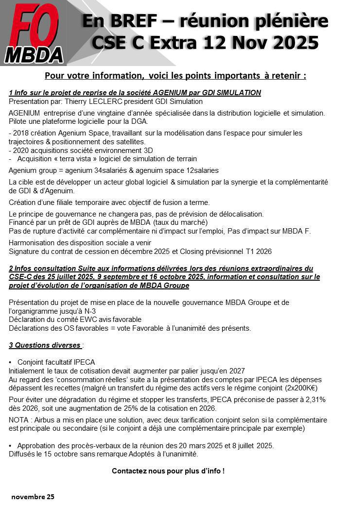 CSE C - plénière Extra 12 novembre 2025 en bref !