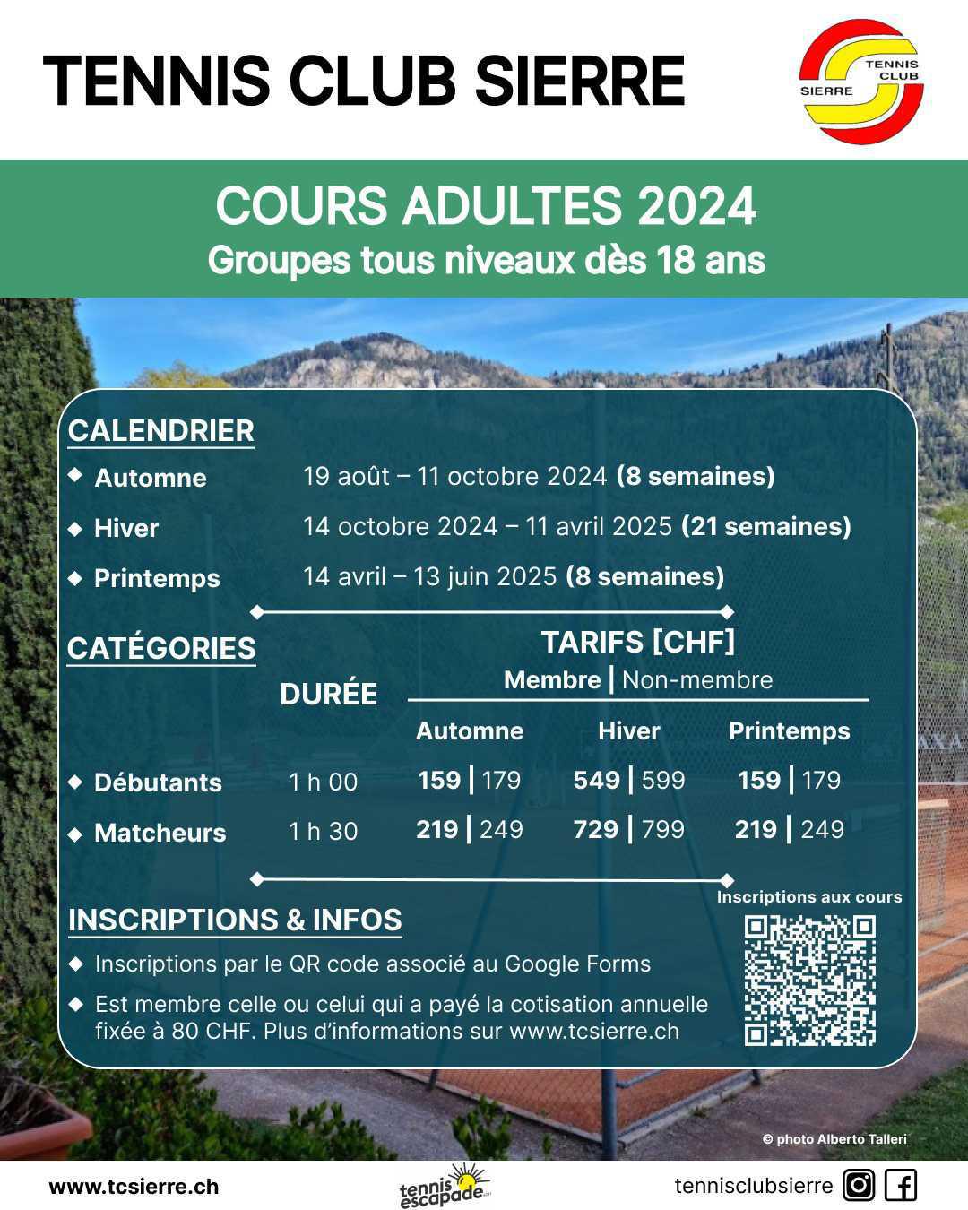 inscription pour les cours adultes saison 2024/2025 OUVERT
