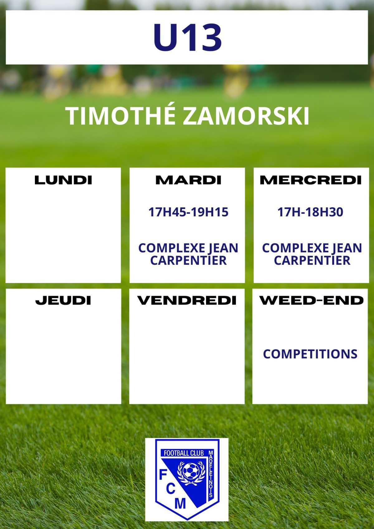 Planning des entrainements