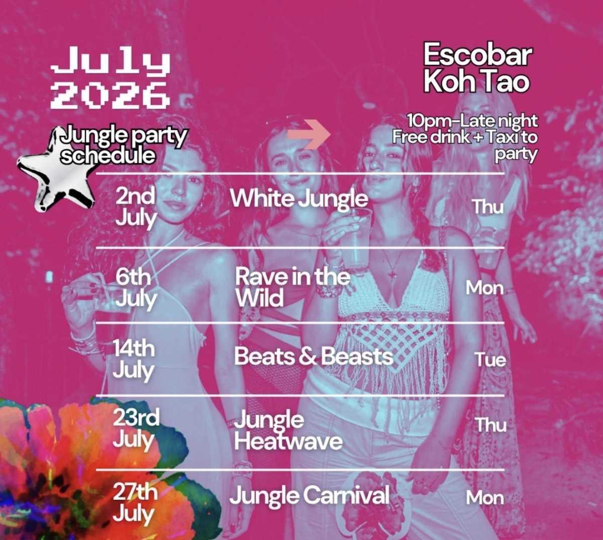 Escobar Koh Tao Jungle Parties β July 2026 π΄ Escobar Koh Tao Jungle Parties β July 2026 π΄