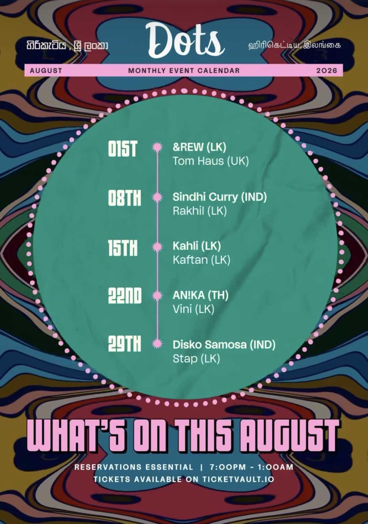 Dots Bay House – August Event Calendar