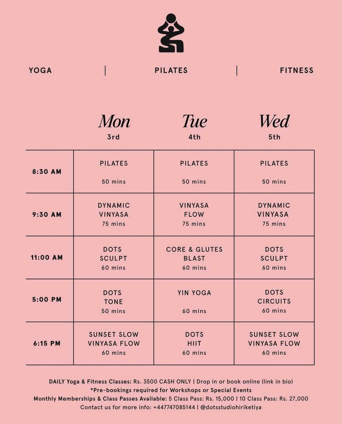 Dots Studio Hiriketiya – Weekly Class Schedule (3–9 August)