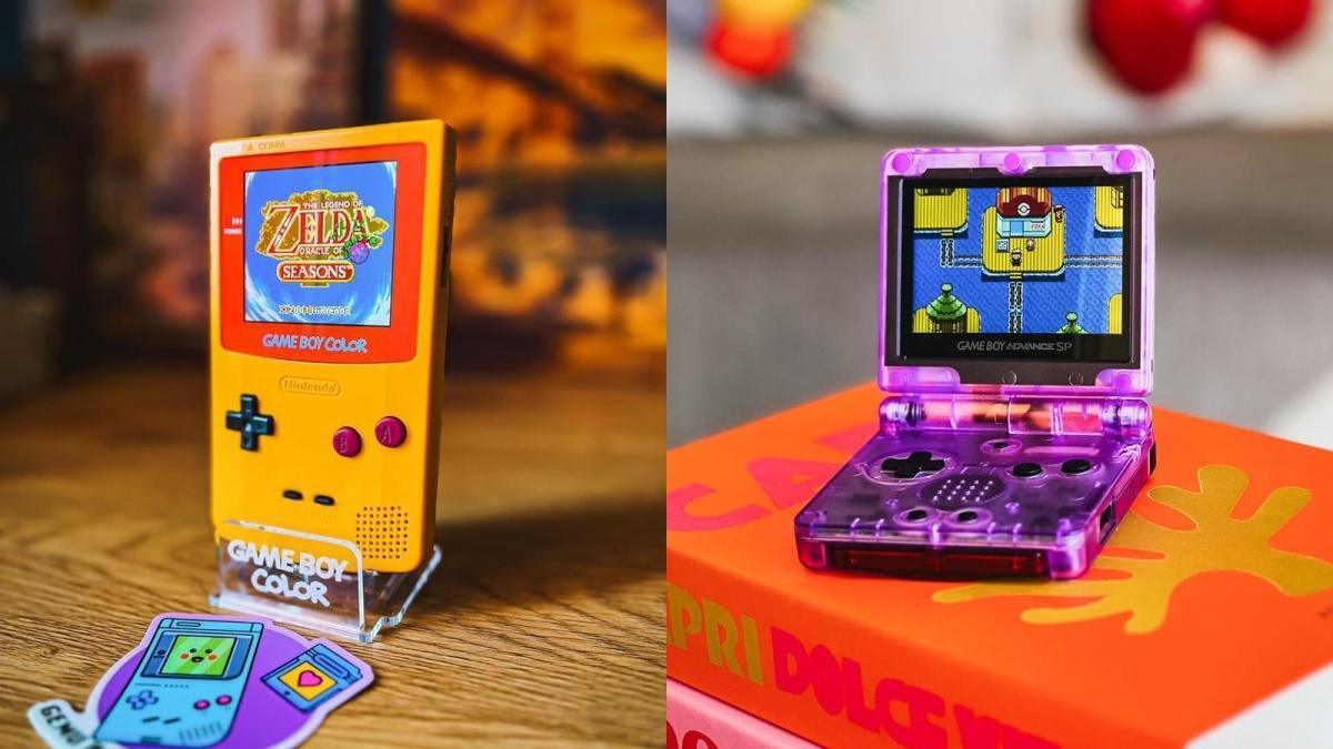 Game Boy Color IPS jaune et GBA SP IPS violette Gengar proposées par GemuBoy