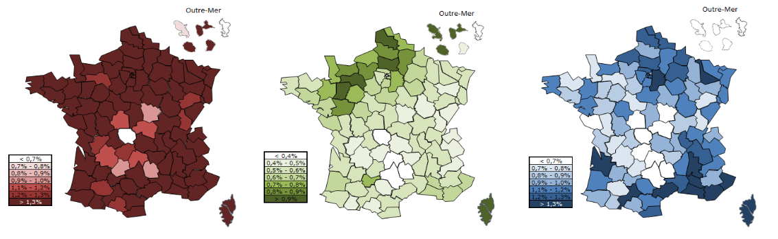 Répartition géographique de la population des CJA en paris sportifs, paris hippiques et poker © Arjel