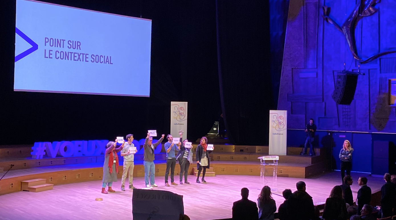 Le contexte social tendu à Radio France s'est encore une fois exprimé ce matin lors de la cérémonie des voeux © Photo Twitter SNJ Radio France