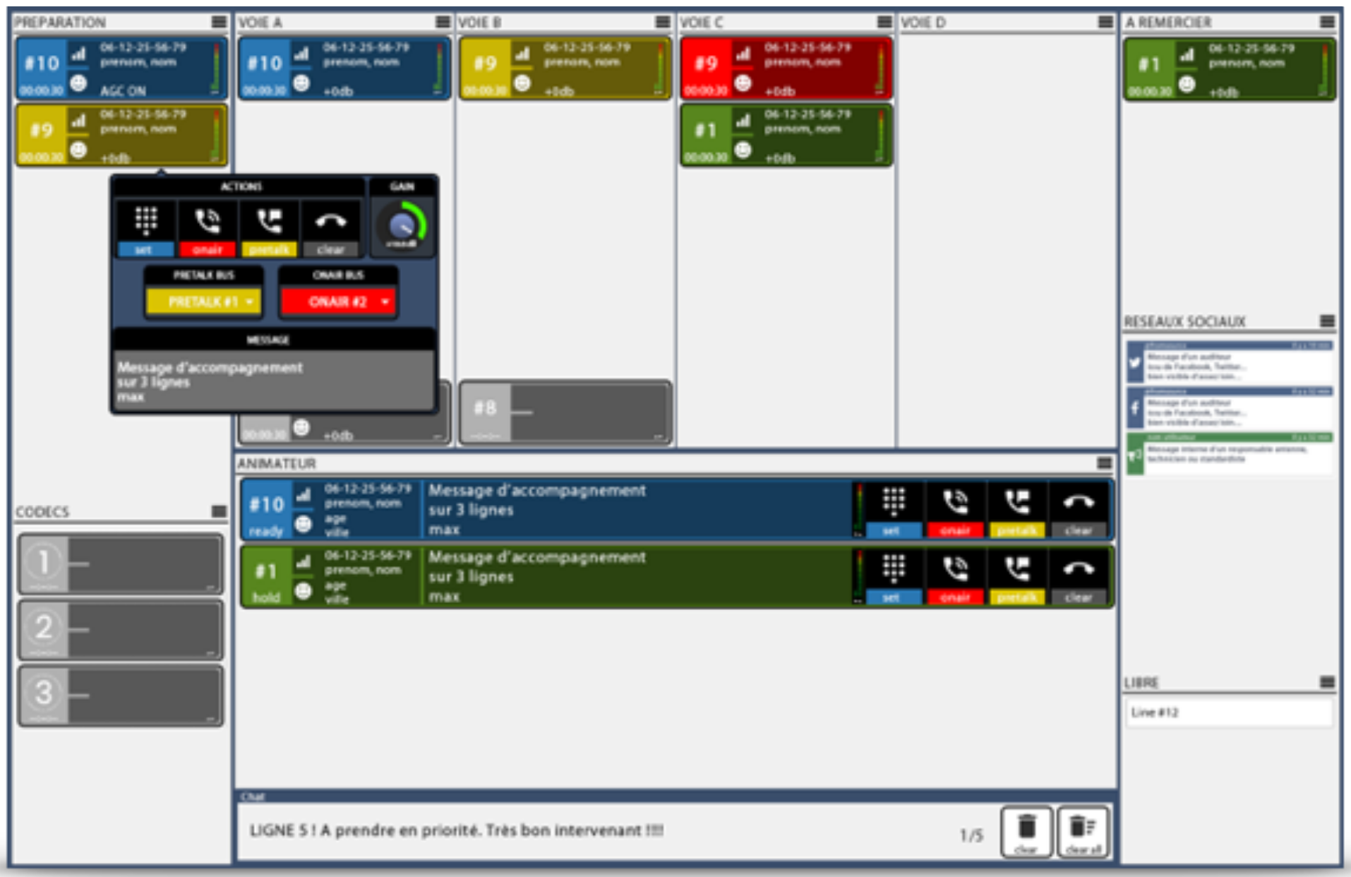 Interface entièrement personnalisable avec gestion des profils animateur, réalisateur...