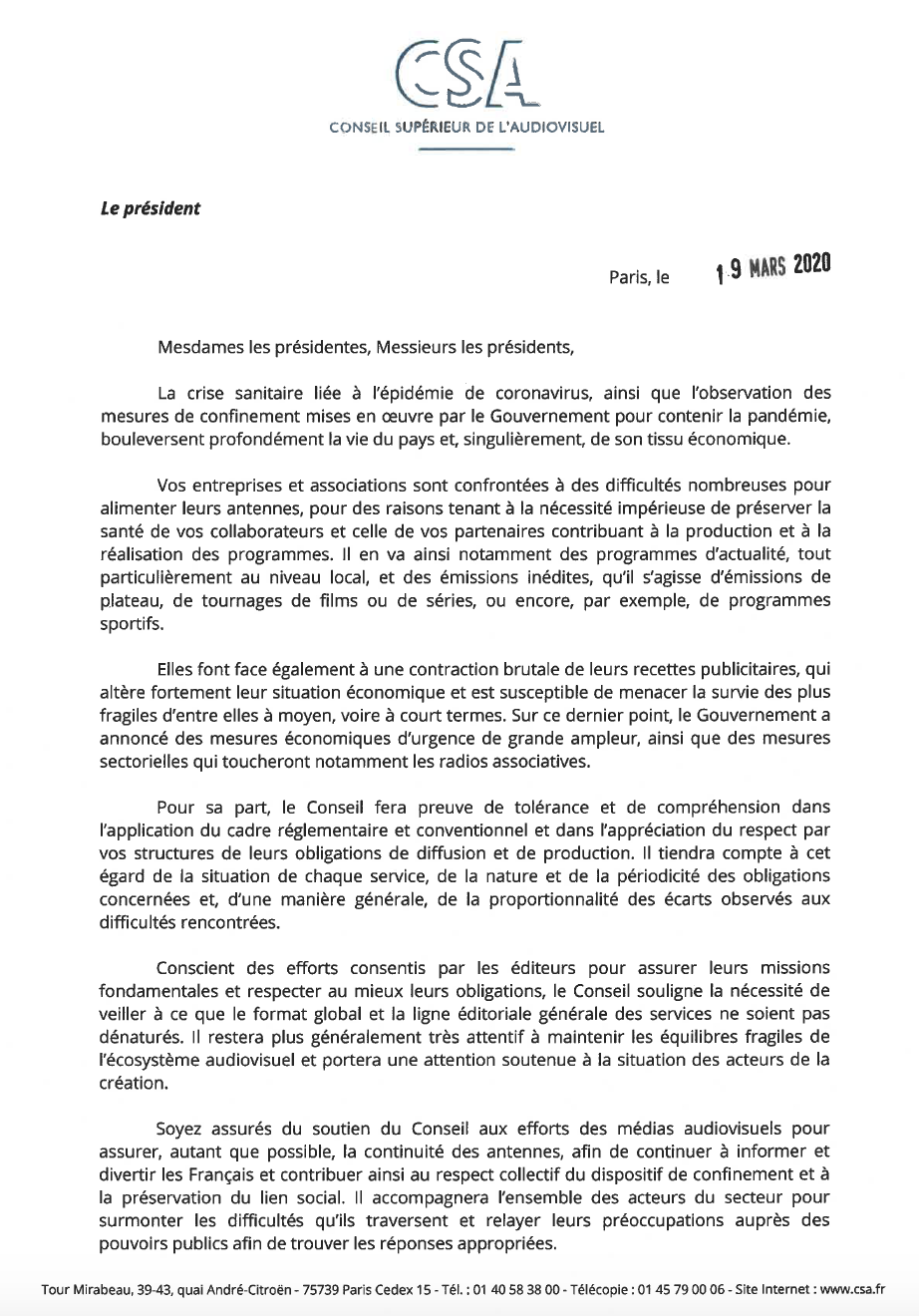 Le président du CSA écrit aux dirigeants de l'audiovisuel