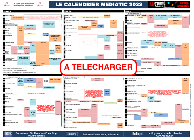 Le calendrier Médiatic 2022 est disponible