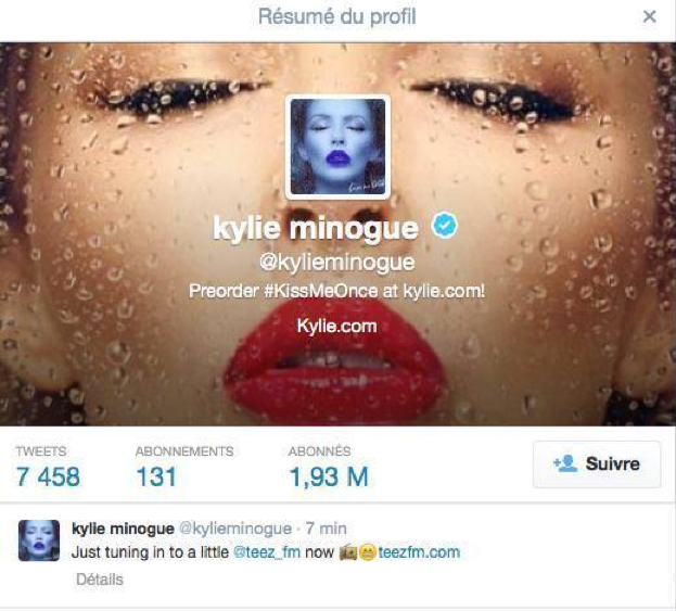 Kylie Minogue fan de la webradio Teez FM