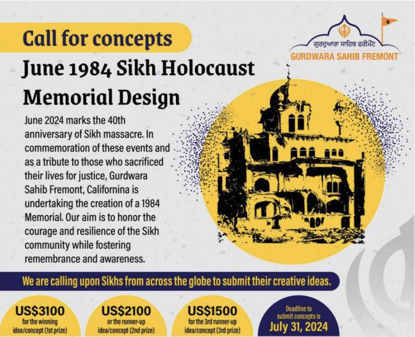 U.S. Gurdwara Seeks Designs for June 1984 Ghallughara Memorial U.S. Gurdwara Seeks Designs for June 1984 Ghallughara Memorial