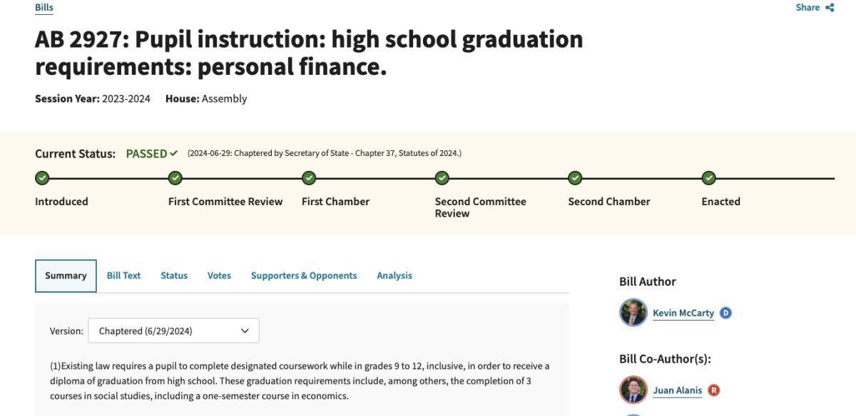 California Mandates Financial Literacy for High School Graduation