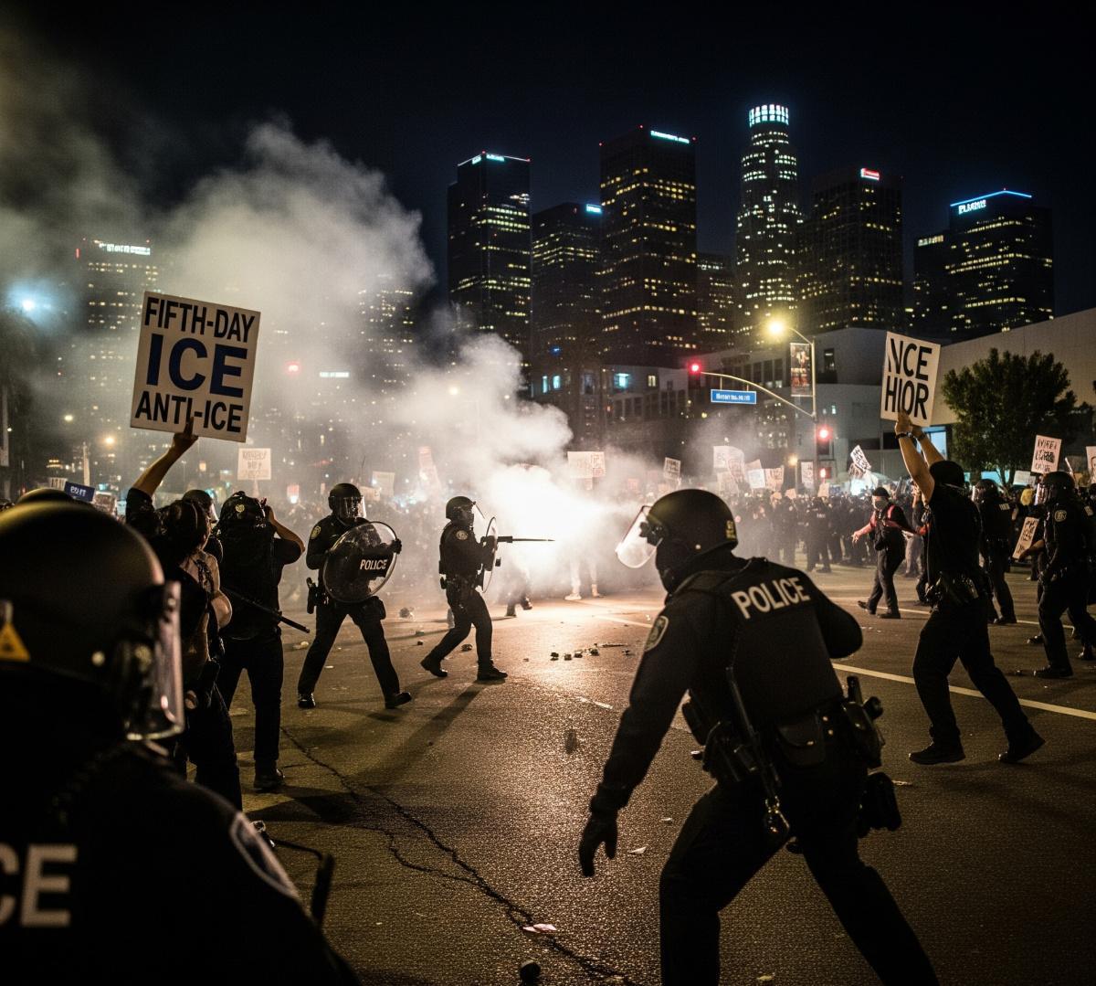 LA Day 5 Anti‑ICE Protests Spark Curfew, Military Deployment