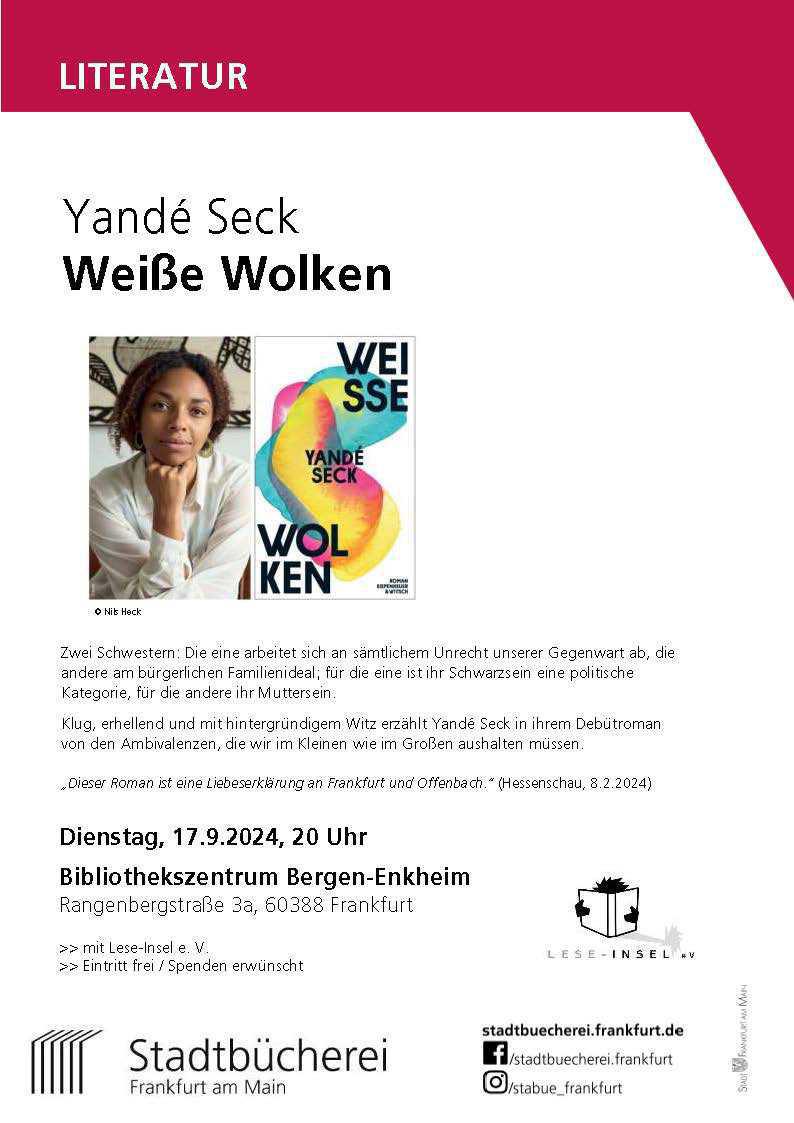 Lesung im Bibliothekszentrum: Yandé Seck: Weiße Wolken