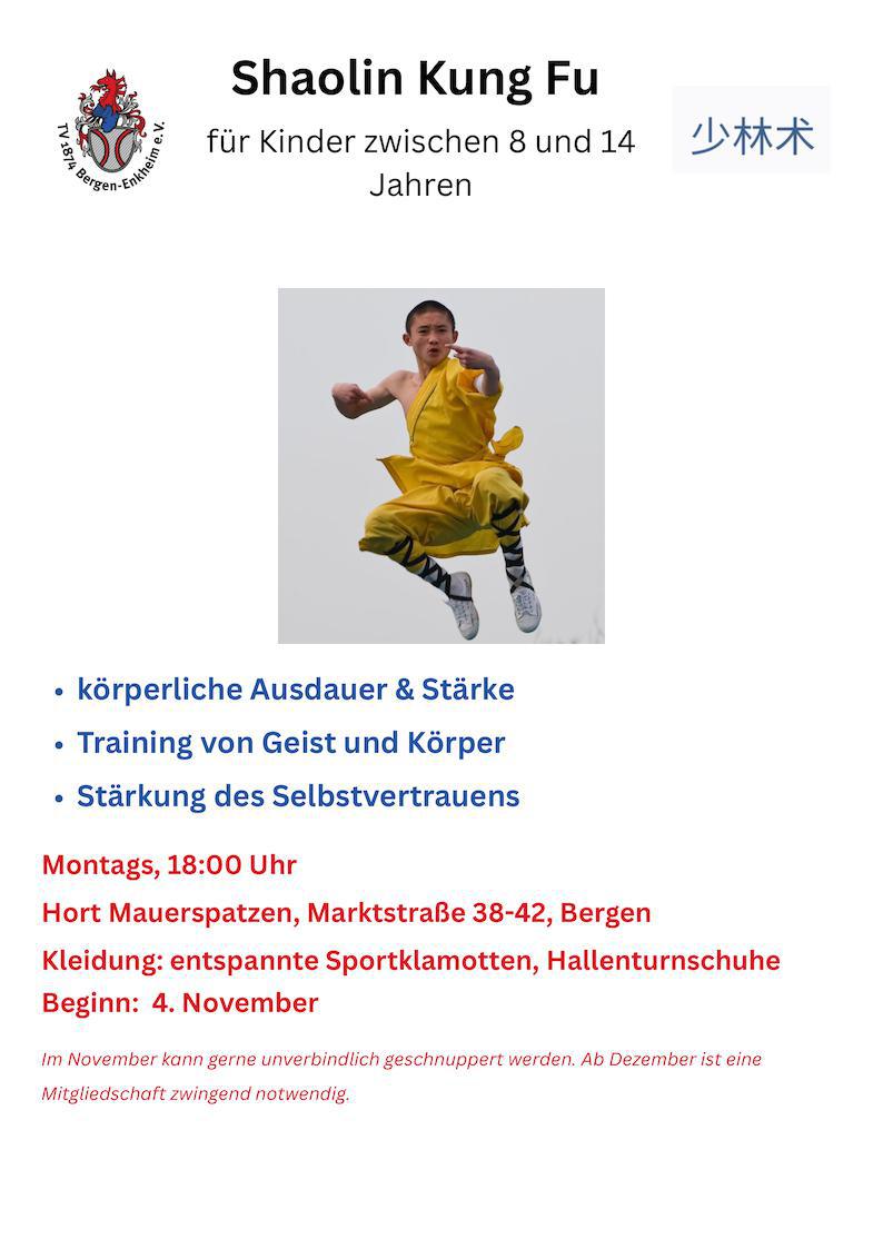 Kursangebote Shaolin Kung Fu und Selbstverteidigung starten!