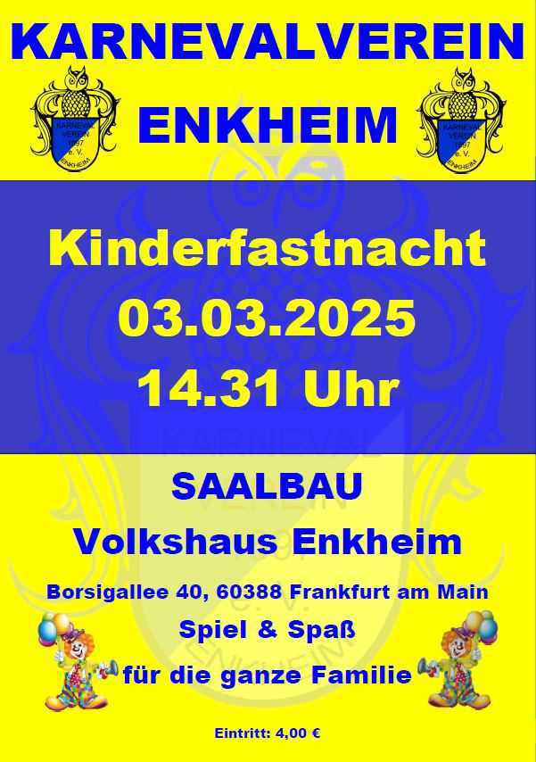 Kinderfastnacht beim Karnevalverein Enkheim 1897 e.V. im Volkshaus Enkheim