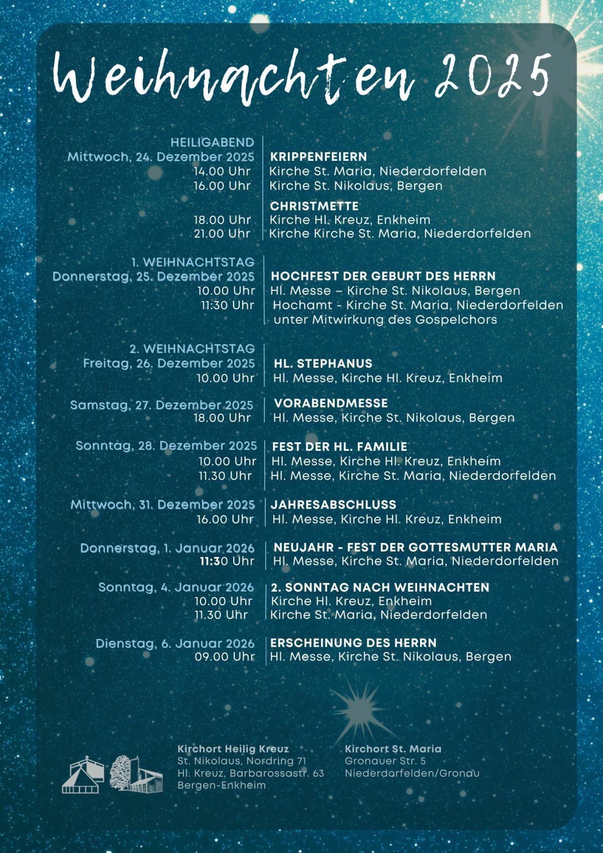 Weihnachtstermine in Hl Kreuz