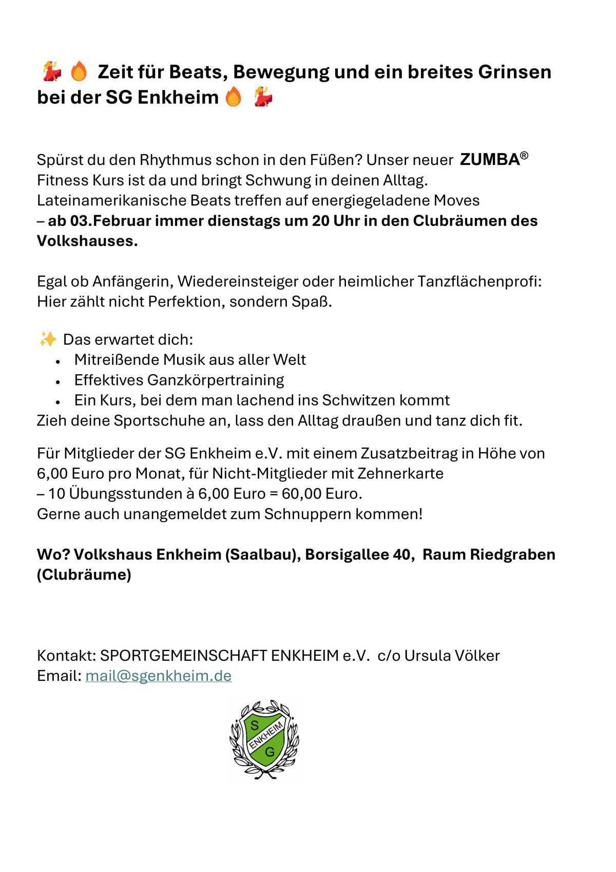 💃🔥 Zeit für Beats, Bewegung und ein breites Grinsen bei der SG Enkheim im ZUMBA® Fitness Kurs 🔥💃 💃🔥 Zeit für Beats, Bewegung und ein breites Grinsen bei der SG Enkheim im ZUMBA® Fitness Kurs 🔥💃