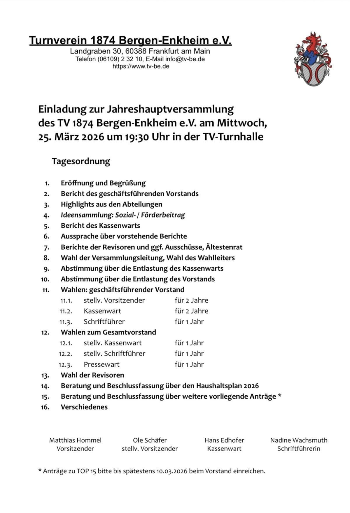 Einladung Jahreshauptversammlung Einladung Jahreshauptversammlung