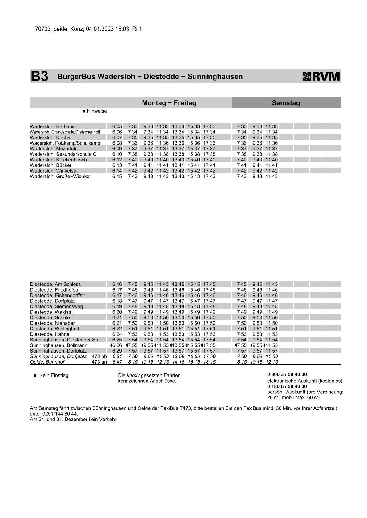 B3 Sünninghausen - Diestedde - Wadersloh Bürgerbus