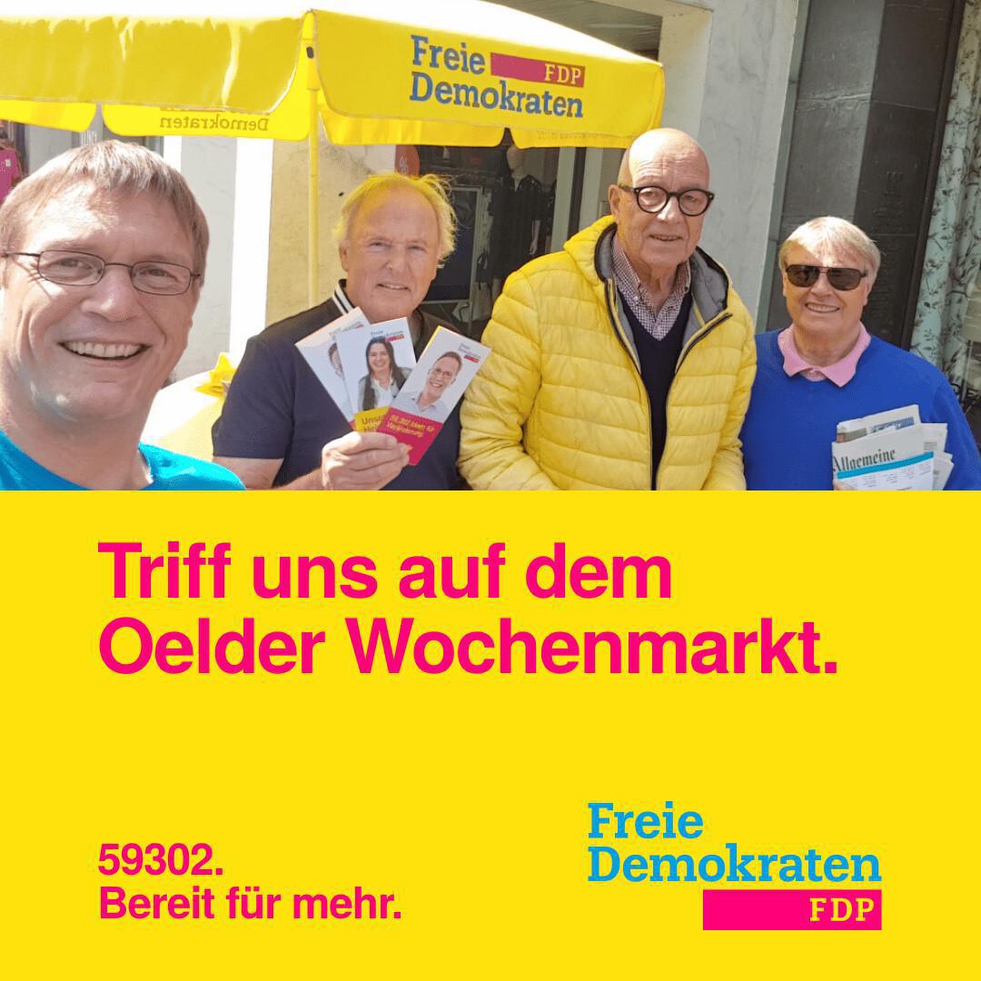 FDP Oelde auf dem Oelder Wochenmarkt / Flyer online abrufbar