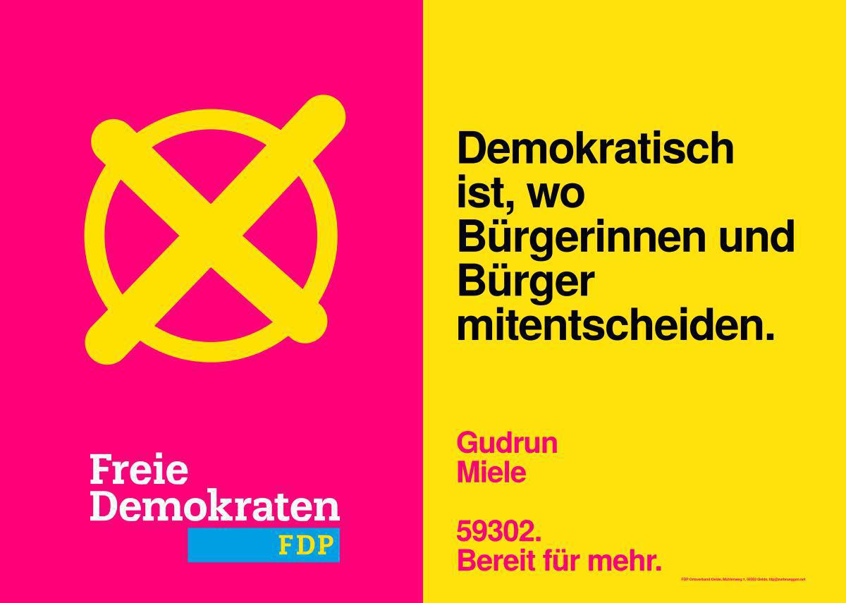 FDP Oelde - unsere Kandidatin für den Wahlbezirk 15 (Kirchspiel): Gudrun Miele FDP Oelde - unsere Kandidatin für den Wahlbezirk 15 (Kirchspiel): Gudrun Miele