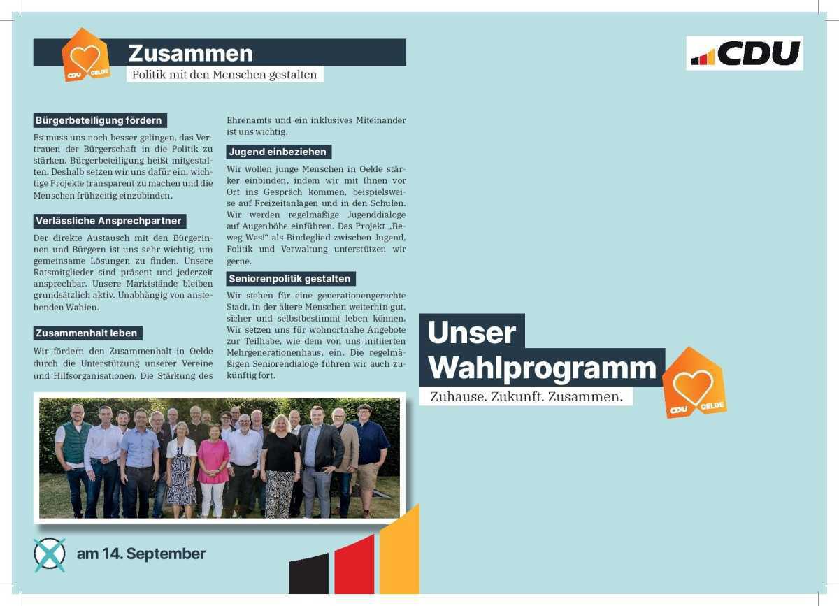 Unser Wahlprogramm für Oelde: Zuhause. Zukunft. Zusammen.