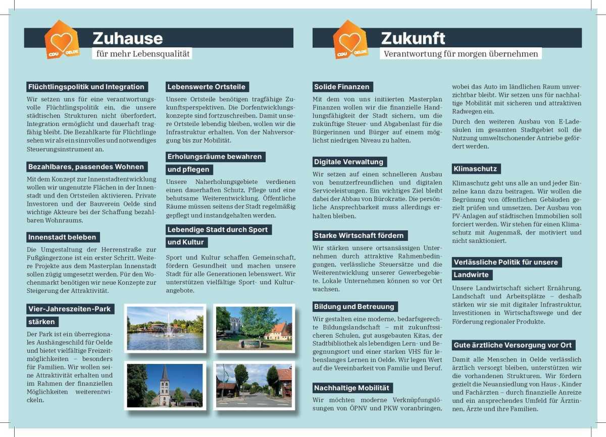 Unser Wahlprogramm für Oelde: Zuhause. Zukunft. Zusammen.