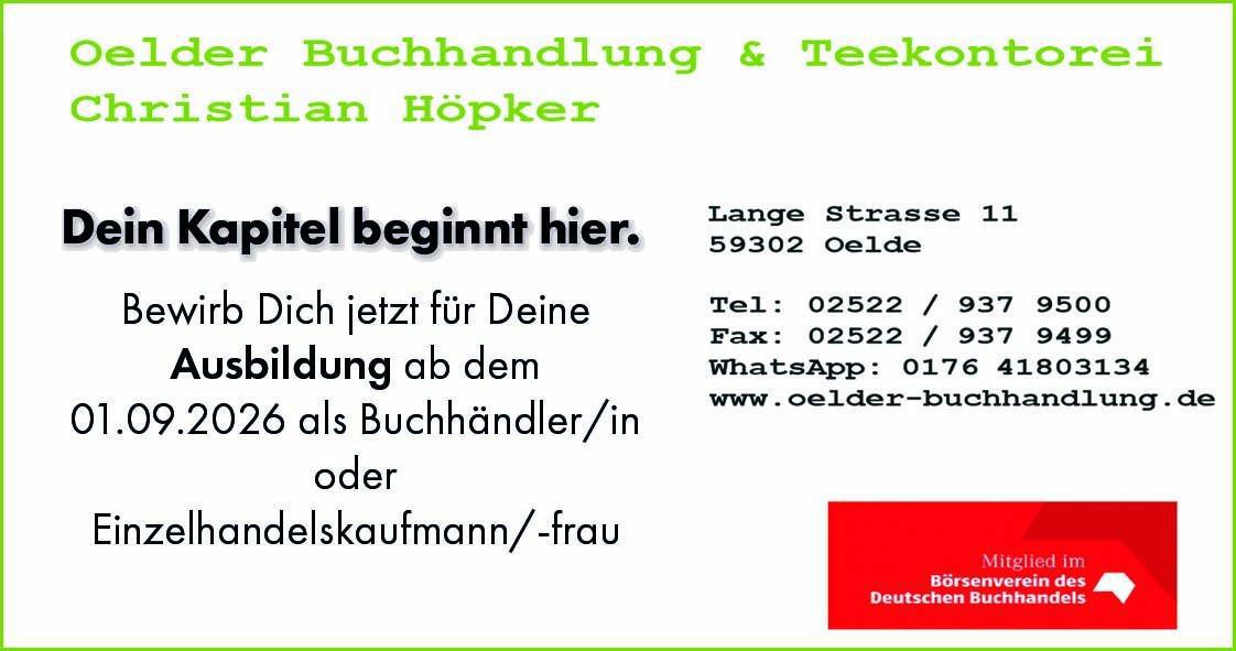 Ausbildung bei der Oelder Buchhandlung & Teekontorei Christian Höpker Ausbildung bei der Oelder Buchhandlung & Teekontorei Christian Höpker