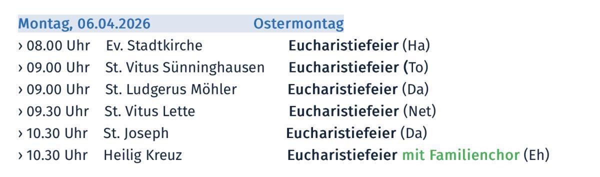 Ostermontag-Gottesdienst | Katholisch in Oelde