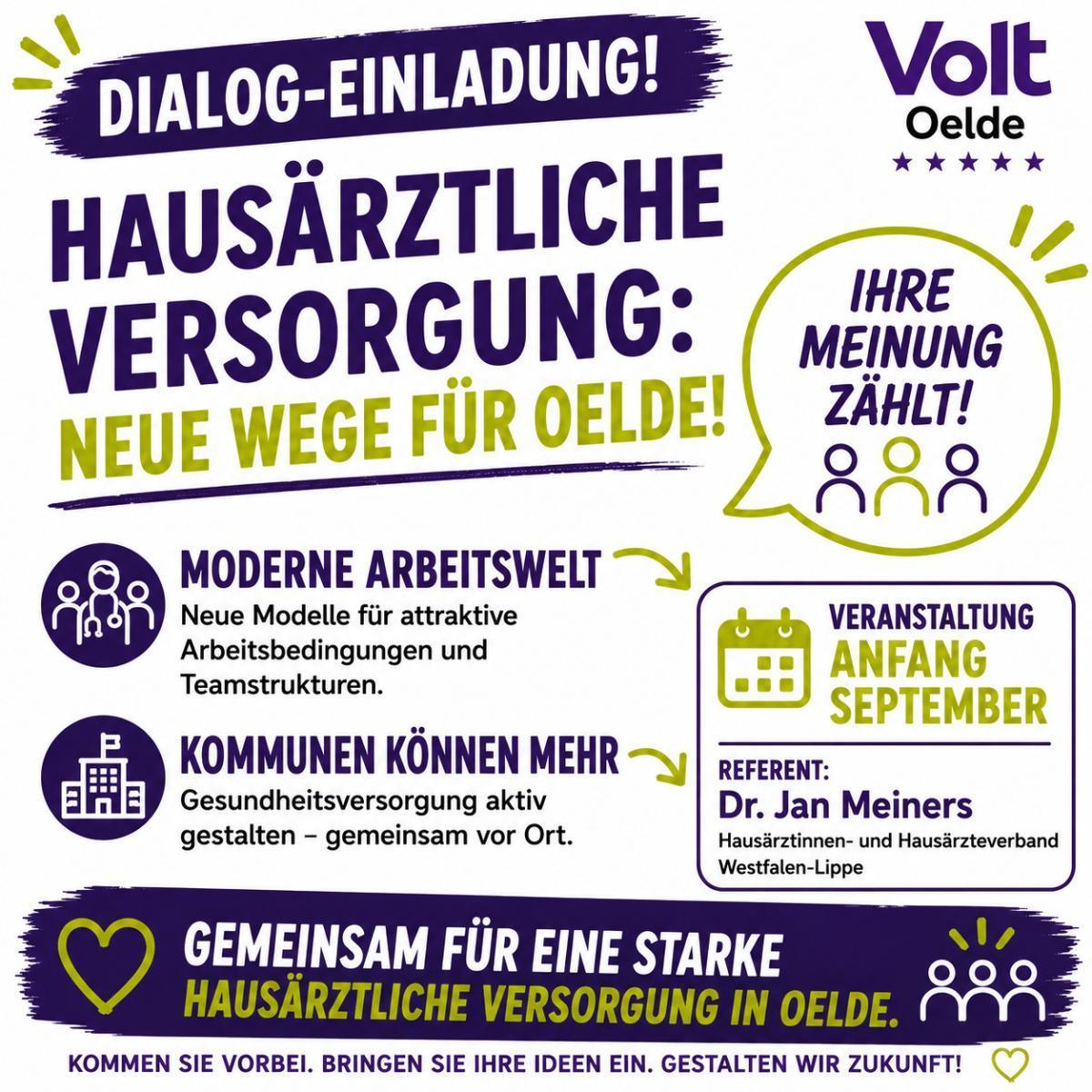 Hausärztliche Versorgung: VOLT wirbt für neue Wege und lädt zum Dialog ein