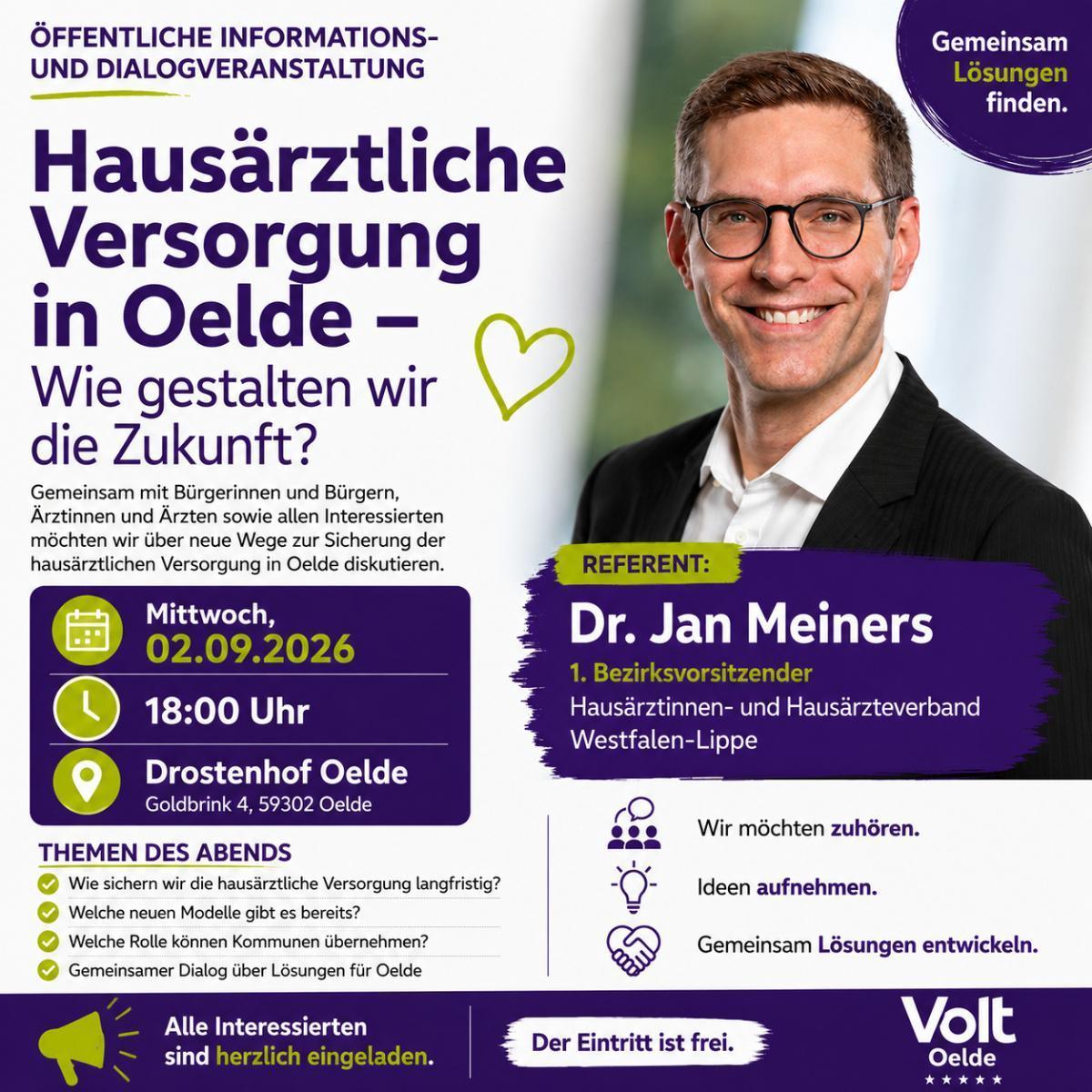 VOLT lädt zum pragmatischen Dialog über die Zukunft der hausärztlichen Versorgung ein VOLT lädt zum pragmatischen Dialog über die Zukunft der hausärztlichen Versorgung ein