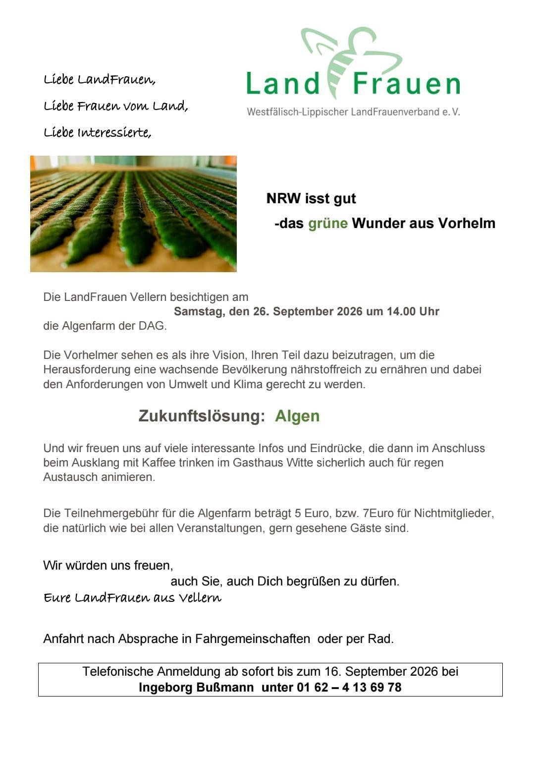 Landfrauen Vellern - Besichtigung "Algenfarm der DAG" Landfrauen Vellern - Besichtigung "Algenfarm der DAG"